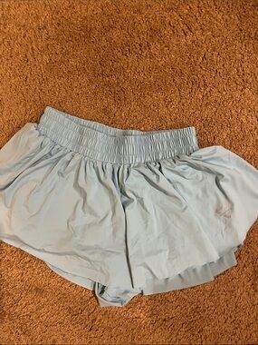 Light Blue Smocked-Waist Athletic Shorts for Women